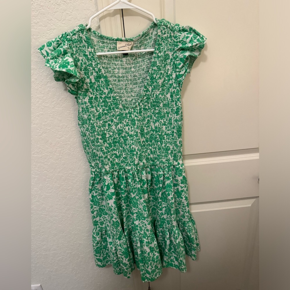Green and white floral spring dress